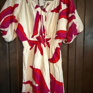 Nine West White and Pink Patterned Dress